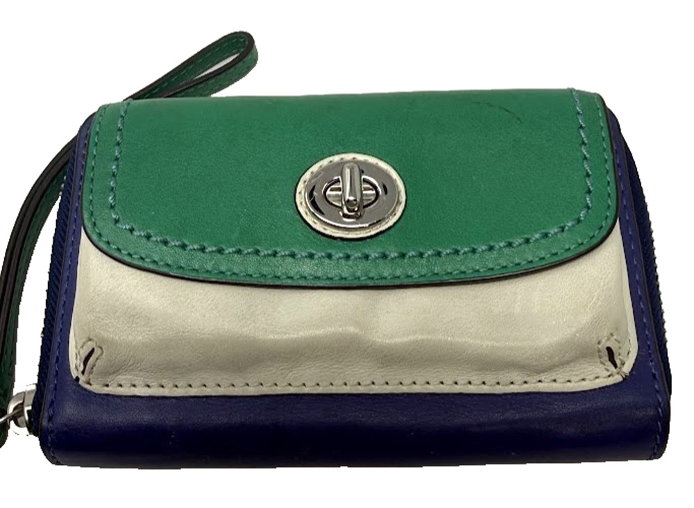 Coach Colorblock Leather Zip Around Wristlet Wallet Turnlock
